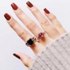 925 Sterling Silver Rhinestone / Agate Open Ring