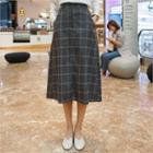 Band-waist Plaid A-line Skirt