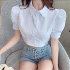 Puff-sleeve Crop Shirt White - One Size