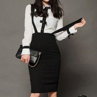 Set: Contrast Trim Blouse + Jumper Skirt