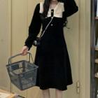 Long-sleeve Two-tone Corduroy Midi A-line Dress