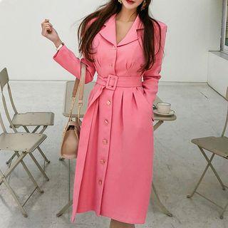 Long-sleeve Belt Waist Shirt Dress