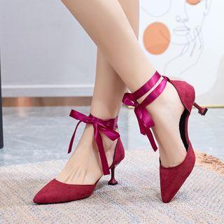 Pointed Kitten Heel Lace Up Sandals