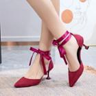 Pointed Kitten Heel Lace Up Sandals
