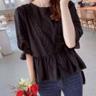 Bell-sleeve Lace-detail Top Black - One Size