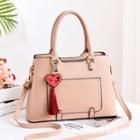 Heart Charm Faux Leather Top Handle Crossbody Bag