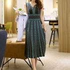 Sleeveless Patterned Midi Knit Dress As Shown In Figure - One Size
