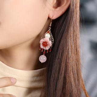 Retro Agate Flower Faux Pearl Dangle Earring