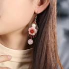 Retro Agate Flower Faux Pearl Dangle Earring