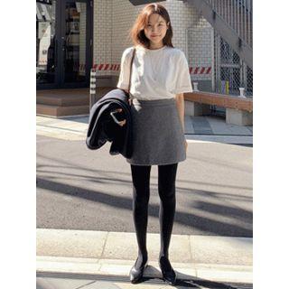 Flat-front Wool Blend A-line Skirt