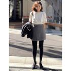 Flat-front Wool Blend A-line Skirt