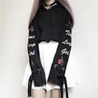 Flower Embroidered Cropped Hoodie