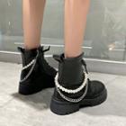 Faux Pearl Strap Lace-up Short Boots