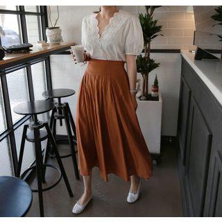 Tie-waist Linen Long Flare Skirt