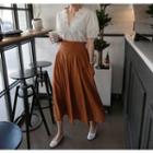 Tie-waist Linen Long Flare Skirt