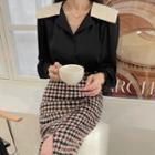Sailor-collar Two-tone Blouse