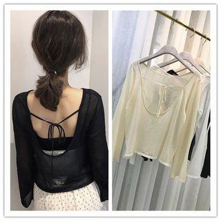 Open Black Long-sleeve Knit Top