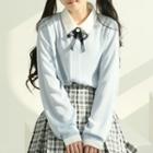 Hidden-button Crepe Shirt & Ribbon