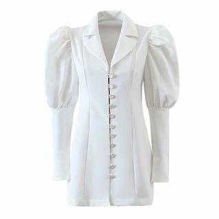 Puff-sleeve Notch Lapel Mini Bodycon Dress