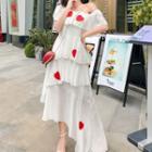 Heart Applique Off-shoulder Midi A-line Dress White - One Size