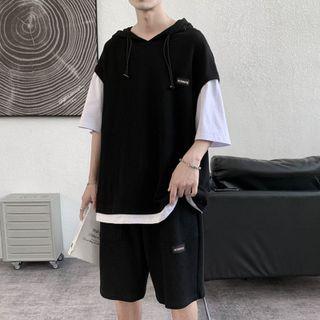 Mock Two Piece Short Sleeve Hoodie + Sweatshorts