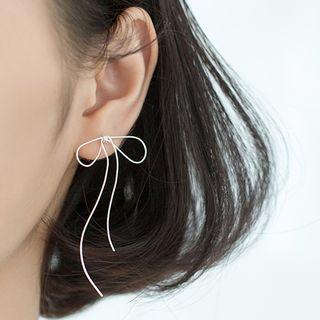 925 Sterling Silver Bow Fringed Earring 1 Pair - S925 Silver - As Shown In Figure - One Size