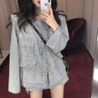 Long-sleeve T-shirt / Fringed Buttoned Tweed Vest