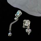 Heart Faux Crystal Alloy Dangle Earring 1 Pair - Asymmetric - Silver - One Size