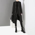 Ring Detail Open Front Long Jacket Black - One Size