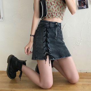 High-waist Lace Up Denim Skort