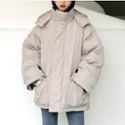 Stand Collar Contrast-trim Hooded Padded Jacket