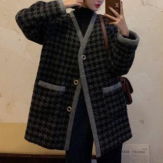 Houndstooth V-neck Cardigan Black - One Size