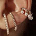 Set Of 3: Faux Pearl Earring Set Of 3 - Gold - One Size