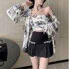 Halter-neck Tie-dyed Crop Top / A-line Skirt / Shirt
