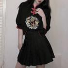 Chinese Character Short-sleeve T-shirt / Pleated Skirt