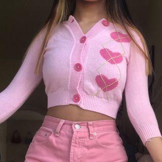 Long Sleeve Heart Print Crop Cardigan