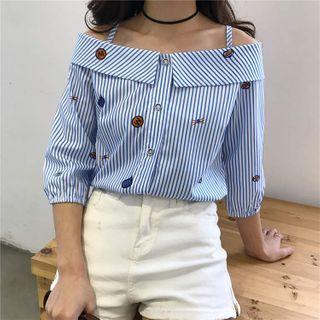 Cold-shoulder Striped Elbow-sleeve Blouse