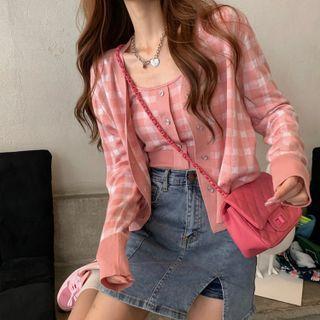 Plaid Cardigan / Tank Top