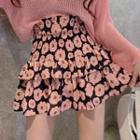 Plain Knit Top / Floral Print Mini A-line Skirt