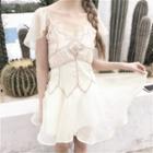 Cap-sleeve Embellished A-line Dress