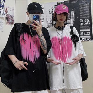 Couple Matching Short-sleeve Round Neck Heart T-shirt