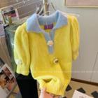 Puff-sleeve Collar Sweater Yellow - One Size