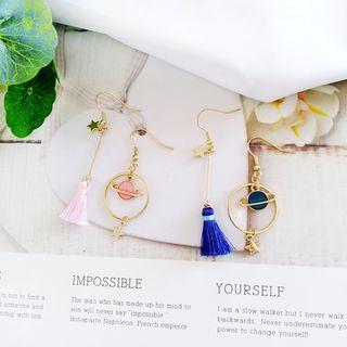 Non-matching Planet Hoop & Tassel Dangle Earring