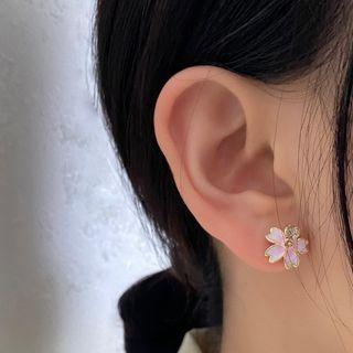 Sakura Rhinestone Glaze Earring 1 Pair - White & Pink - One Size