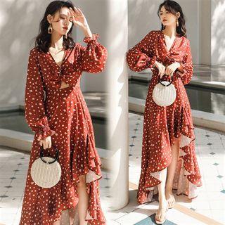 Bell-sleeve Floral Print Dip-back A-line Dress