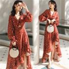 Bell-sleeve Floral Print Dip-back A-line Dress