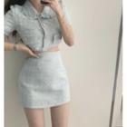 Short-sleeve Tweed Jacket / Tweed A-line Mini Skirt