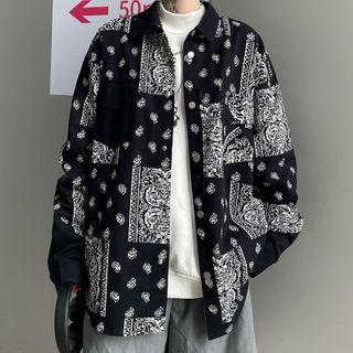Couple Matching Long Sleeve Paisley Print Shirt Black - One Size