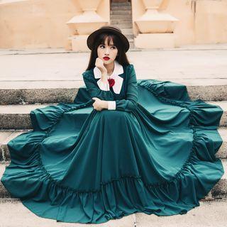 Long-sleeve Rose A-line Maxi Dress
