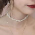 Faux Pearl Layered Choker Necklace Cx1612 - As Shown In Figure - One Size
